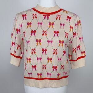 THML Cream Sweater with Red and Pink Accents